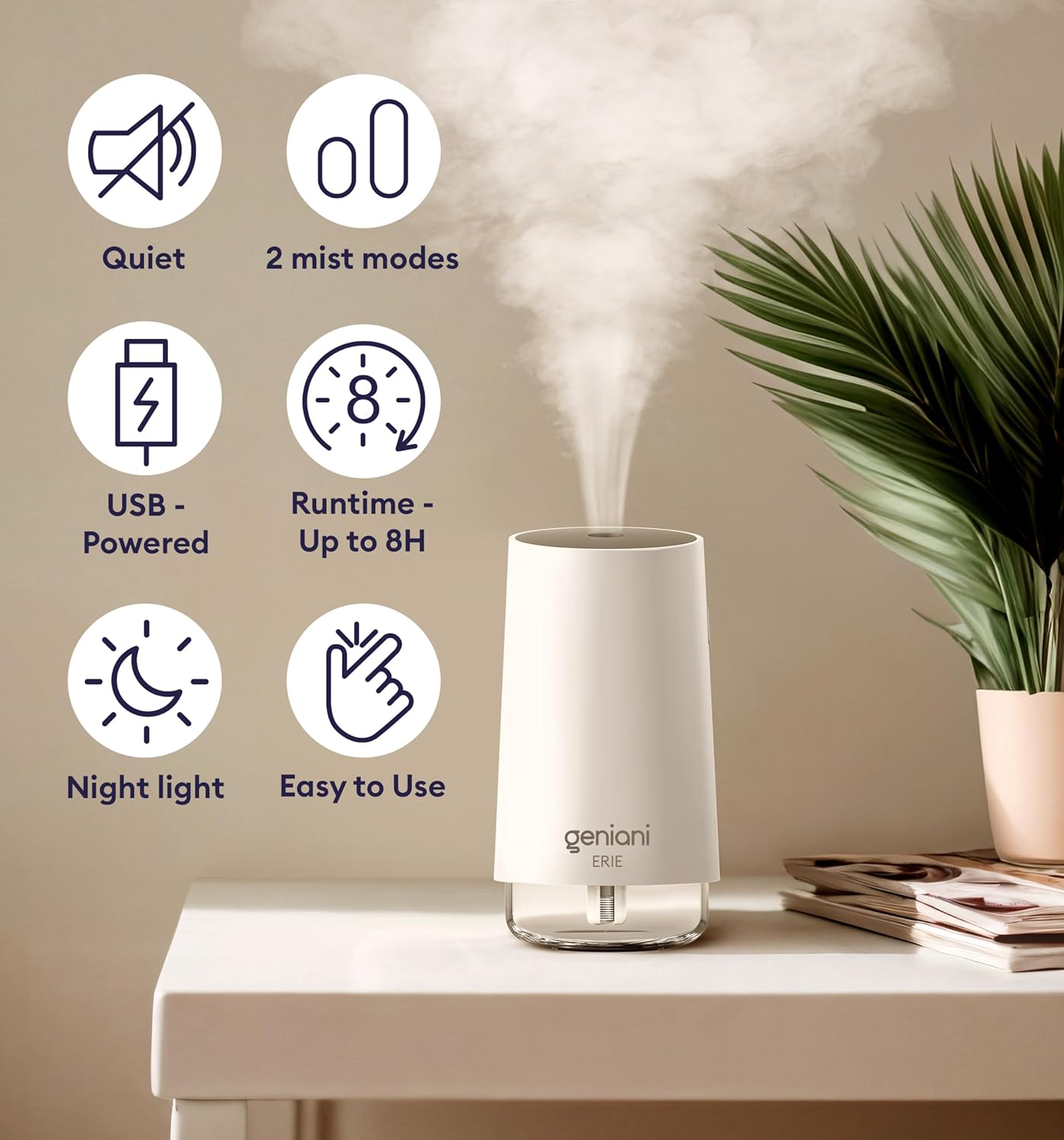 Portable Ultrasonic Humidifier for Small Rooms - Easy Clean Design (250ML)